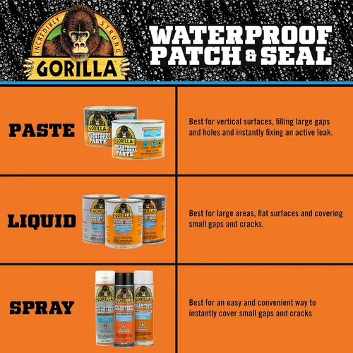 Miniatura 6 de Gorilla Patch & Seal - Sellador impermeable de goma líquida, negro, 32 onzas (paquete de 1), sella el agua, el aire y la humedad