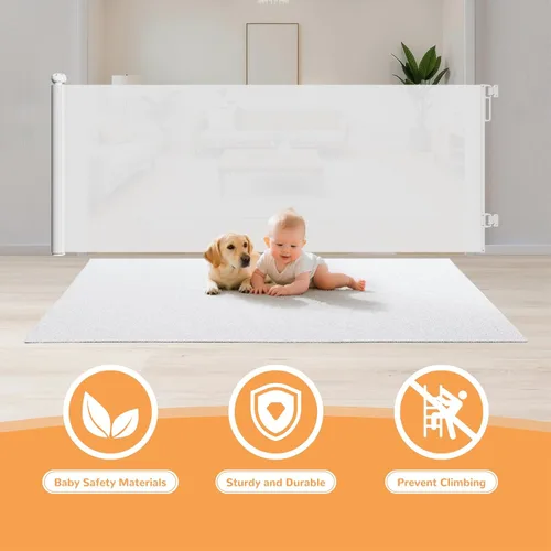 Miniatura 4 de Puerta retráctil para bebés para escaleras y puertas, 34 pulgadas de alto que se extiende hasta 71 pulgadas de ancho, puerta de malla para bebés