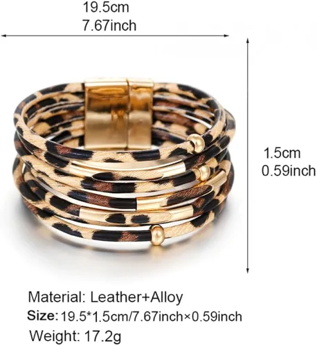 Miniatura 4 de Fesciory Pulsera de leopardo para mujer, pulsera de cuero bohemio multicapa con perlas de cristal