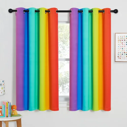 Miniatura 21 de NICETOWN Cortinas opacas arcoíris para niños, para dormitorio de princesa, sala de juegos, cortinas degradadas con aislamiento térmico y parte