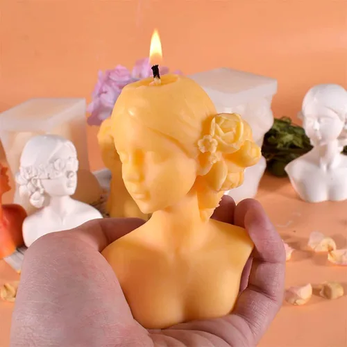 Miniatura 7 de Molde de silicona para velas 3D, moldes de ojos cerrados para niña y niña con los ojos vendados con 2 herramientas extintoras para cera derretida