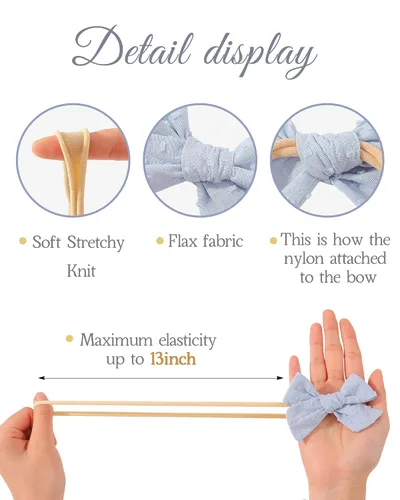 Miniatura 2 de doboi 10 diademas para bebé, lazos para el cabello, de nailon, algodón, lino, hechas a mano, accesorios para el cabello para recién nacidos, niñas