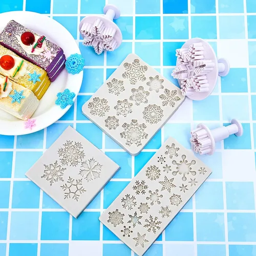Miniatura 7 de Patelai 6 piezas Molde de silicona de copo de nieve 3D Molde de silicona de copo de nieve de fondant navideño para pastel, cupcake, chocolate