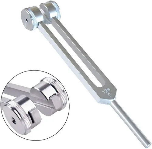 Miniatura 3 de Tenedor de afinación, 128 Hz, pesas de aluminio de grado clínico nervioso/sensorial con martillo de silicona y paño de limpieza, empaquetado