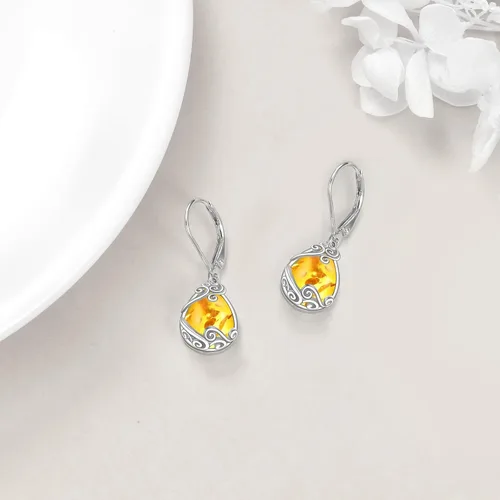 Miniatura 28 de Aretes colgantes con forma de lágrima de filigrana de piedra lunar de plata de ley 925 con cierre de palanca para mujer, regalos de joyería