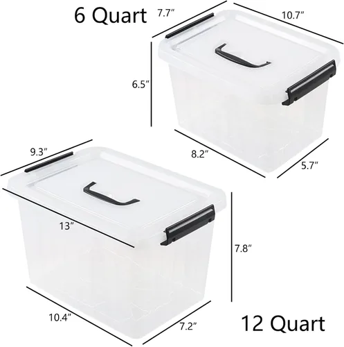 Miniatura 2 de Ggbin Caja de almacenamiento de plástico transparente con asa, contenedor de almacenamiento de 6 cuartos de galón y tapa de 12 cuartos de galón, 2