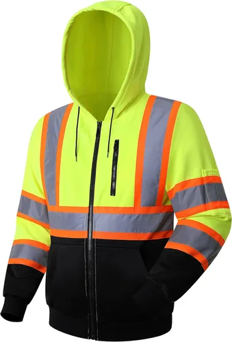 Miniatura 11 de JKSafety Sudadera de seguridad de alta visibilidad para hombres y mujeres, sudadera con capucha y cremallera de alta visibilidad con tiras