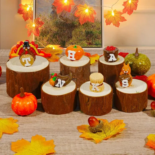 Miniatura 2 de Bbiamsleep Centro de mesa de Acción de Gracias, calabaza, pavo, juego de 6 figuras de resina de otoño pintadas a mano con grabado de agradecimiento