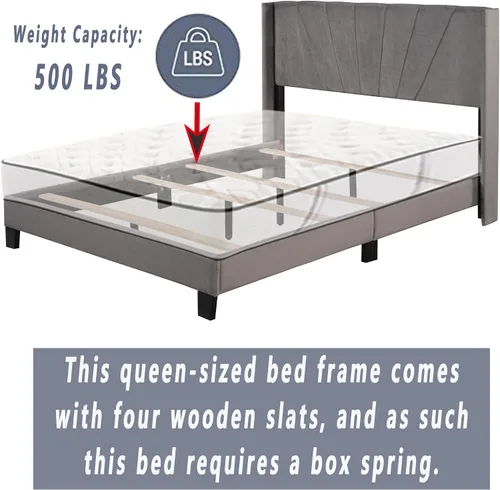 Miniatura 4 de Majnesvon Base de cama tapizada con plataforma tapizada, de terciopelo tamaño Queen, base de colchón, necesita somier, fácil montaje, tamaño Queen