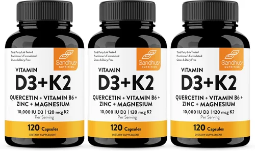Miniatura 21 de Sandhu's Vitamina D3 K2 Magnesio 10000 IU, 120mcg K2 Cápsulas 60 unidades (paquete de 1) con VIT B6, zinc y quercetina D3K2 apoya la absorción