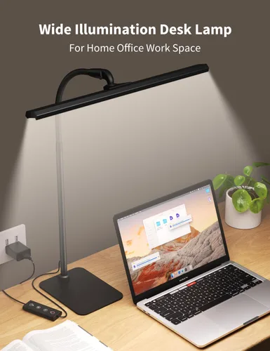 Miniatura 2 de Kary Lámparas LED de Escritorio para Oficina en Casa, Luz de Escritorio Alta con Base, Cuello de Ganso Flexible de Altura Ajustable con 5 Niveles