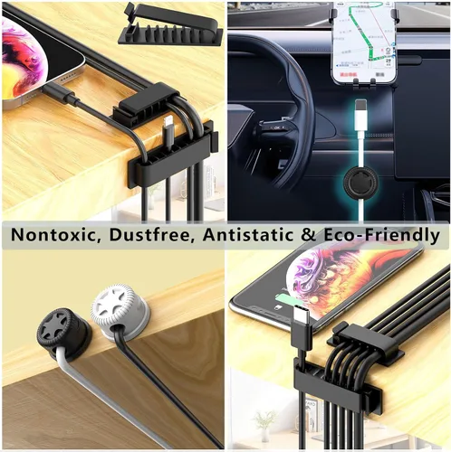 Miniatura 8 de ELII Kit de gestión de cables de 328 piezas, 8 soportes magnéticos para cables, 69 clips adhesivos para cables, 4 fundas para cables divididas, 22