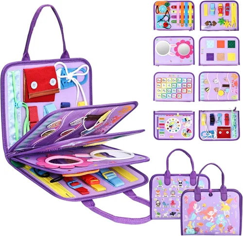 Miniatura 9 de JHkim Busy Board - Juguetes Montessori para niños y niñas de 1, 2, 3, 4 años Regalos, juguete sensorial para niños pequeños de 1 a 3 años, Azul
