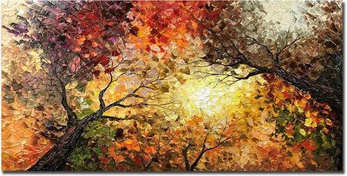 Tiancheng Arte, 24 x 48 pulgadas, arte moderno de árbol pintado a mano, pintura al óleo, marco de madera abstracto, arte de pared para sala de