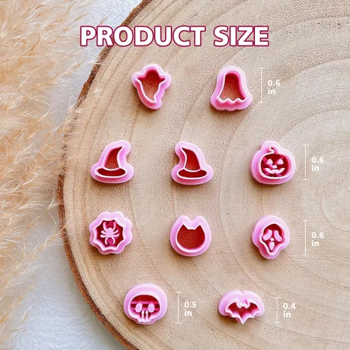 Miniatura 4 de KEOKER Cortadores de arcilla polimérica de Halloween, 10 formas para joyas, aretes, calabaza, tachuelas incluidas Cortadores de arcilla con tachuelas