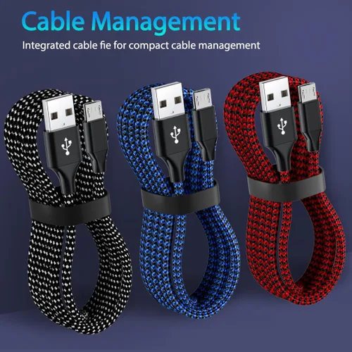Miniatura 5 de Paquete de 3 cables de carga micro USB de 6 pies para Android, cable de carga micro USB largo trenzado rápido compatible con Fire Tablet, Kindle