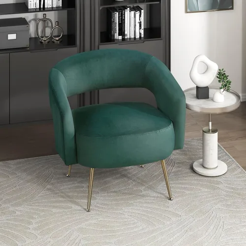 Miniatura 10 de Lexicon Mid-Century - Silla decorativa de terciopelo moderna con respaldo abierto, patas de metal dorado, sillón curvado tapizado para sala