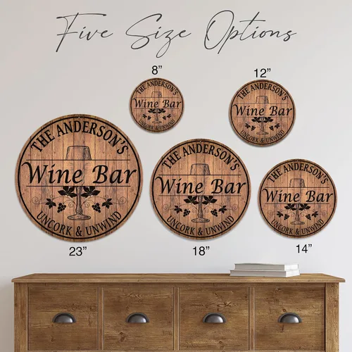 Miniatura 6 de Letrero personalizado para bar de vinos de 10 pulgadas, 14 pulgadas, 18 pulgadas, letrero redondo de madera, accesorios para bar de vino, decoración
