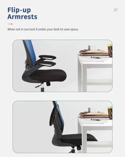 Miniatura 7 de Silla ergonómica de malla para oficina, con respaldo lumbar, giratoria, con ruedas, ejecutiva, con brazos y respaldo medio ajustable, para Azul