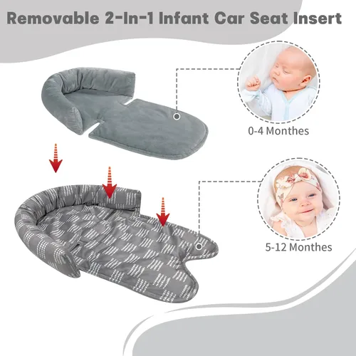 Miniatura 2 de Inserto de asiento de automóvil para bebé, soporte para la cabeza y el cuerpo del asiento de automóvil con 2 almohadillas para correa, cojín ultra