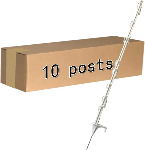 Miniatura 10 de Poste de valla (50 unidades), 42 pulgadas, con 12 lengüetas para sujetar alambre y cinta, azul