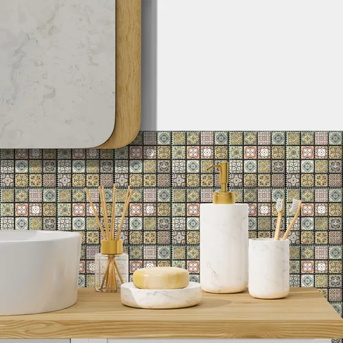 Miniatura 5 de Alwayspon 25 unidades de transferencias de azulejos de mosaico de despegar y pegar para pared para decoración del hogar, 4 x 4 pulgadas, calcomanías