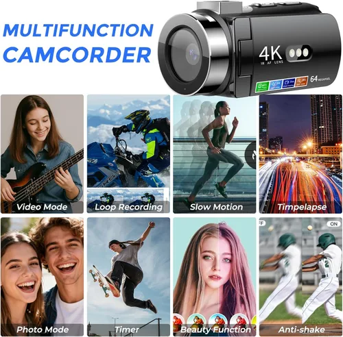 Miniatura 6 de Cámara de Video 4K Videocámara Ultra HD 64MP para Vlogging de YouTube Zoom Digital de 28X Pantalla con Rotación de 270° Cámara Vlog de 3.0