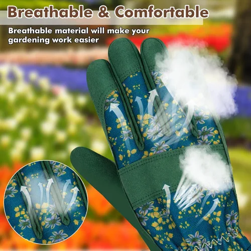 Miniatura 2 de Guantes largos de jardinería para mujer, guantes de cuero a prueba de espinas, guantes de trabajo transpirables para mujeres, patio, exteriores
