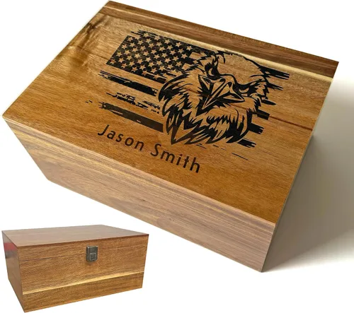Miniatura 35 de Caja de madera grabada personalizada grande – Caja de recuerdo de madera de acacia con mensaje oculto personalizado, cajas de memoria de nogal
