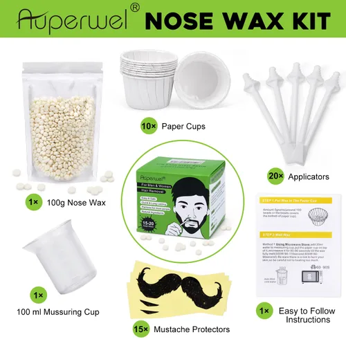 Miniatura 3 de Kit de cera nasal para hombres y mujeres con 20 aplicadores (15-20 usos), kit de cera para la nariz y las orejas, sin dolor y rápido, resultados