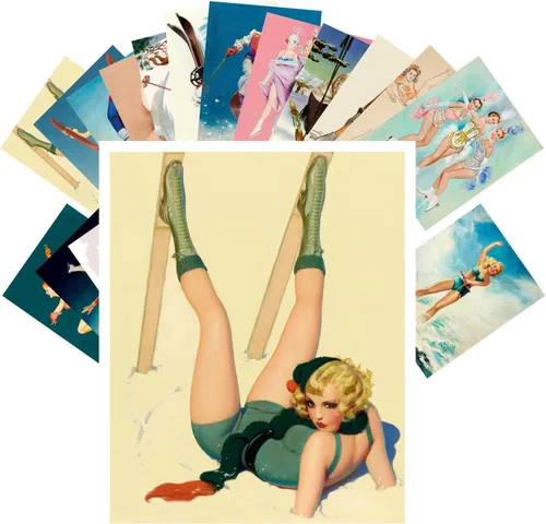 Miniatura 9 de PIXILUV Postal Pack 24pcs Golf Niñas Vintage Viaje Carteles Pinup Sport Azul