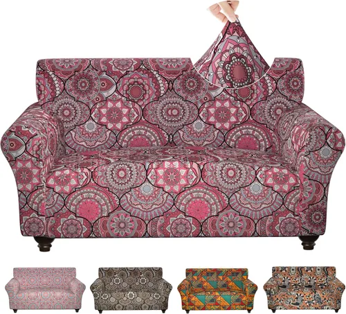 Miniatura 15 de Fundas elásticas para silla, fundas elásticas para sillón de 2 piezas, fundas de sofá lavables con diseño floral para sillón, protector de muebles