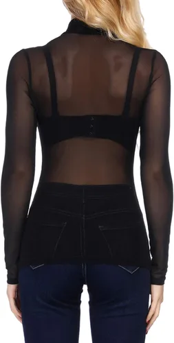 Miniatura 2 de Kate Kasin - Blusa de malla para mujer, de manga larga, con cuello alto, de cuello alto