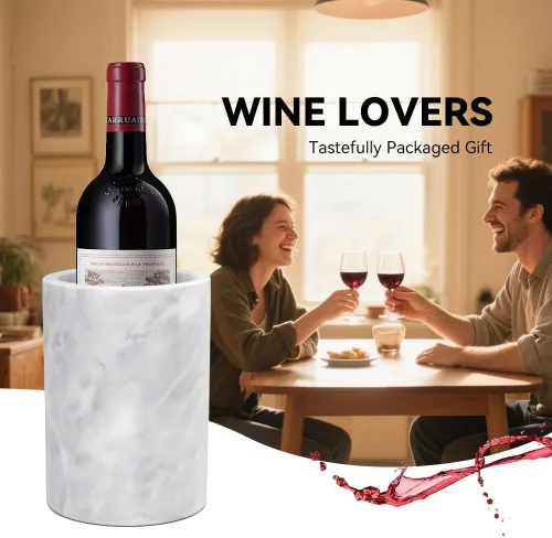 Miniatura 5 de Kota Japan Enfriador de botellas de vino y champán con piedra de mármol blanco, 7 x 5 pulgadas, elegante soporte para utensilios de cocina