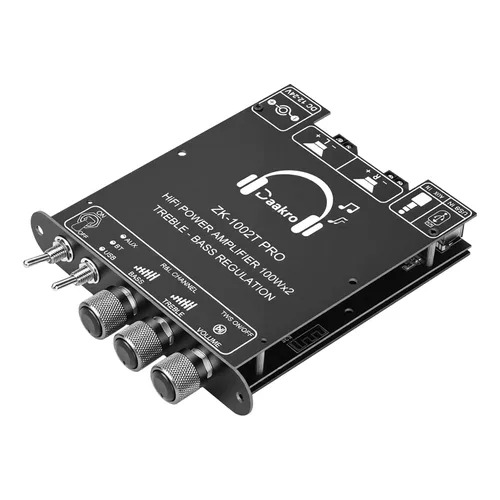 Miniatura 19 de Daakro ZK-1002T Placa amplificadora Bluetooth, placa amplificadora de 100W+100W de 2.0 canales con control de agudos/graves, DC 12-24V, entradas