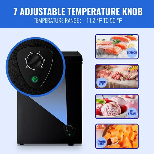 Miniatura 3 de WANAI Congelador Profundo Negro Congeladores de Cofre Pequeños con Canasta de Almacenamiento Puerta Superior Abierta Mini Congelador Compacto 7
