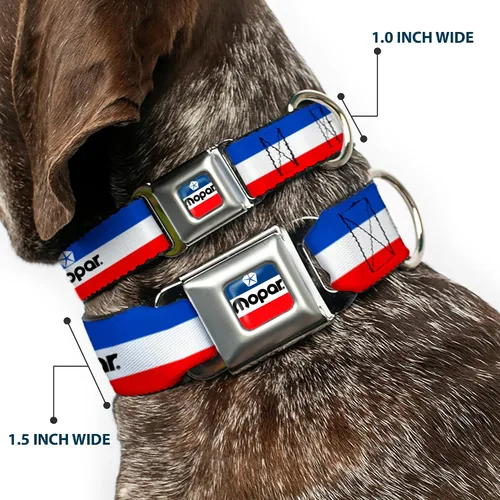 Miniatura 2 de Collar de perro hebilla de cinturón de seguridad Mopar Logo Stripe Azul Blanco Rojo 9.5 a 13 pulgadas 1.0 pulgadas de ancho