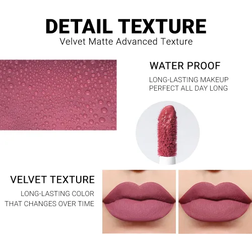 Miniatura 3 de evpct 1 Pieza Lápiz Labial Líquido Mate Malva Brillo Labial Conjunto Brillante para Mujeres Negras 24 Horas Rosa Lápiz Labial Sedoso Terciopelo