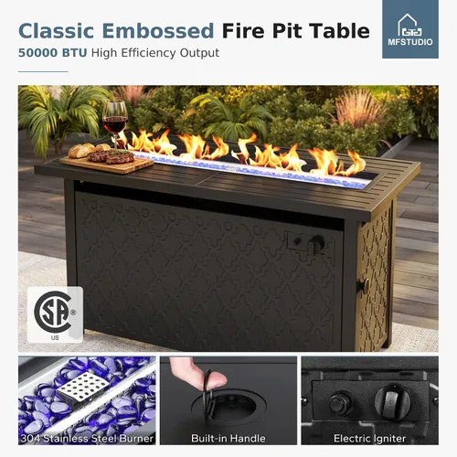 Miniatura 8 de MFSTUDIO Juego de 4 piezas de conversación para patio, marco de metal para todo tipo de clima, muebles de exterior con 1 mesa rectangular de propano