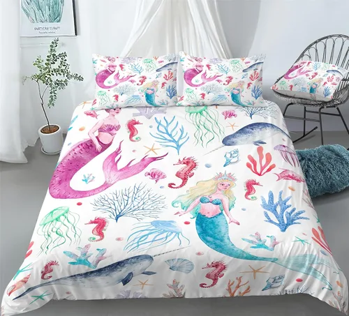 Miniatura 5 de REALIN Narwhal Cartoon Animal Duvet Cover Set Cute Marine Animals Bedding Girl Boy Kids Bed Sets 2/3/4PCS Quilt Covers/Sheets/Pillow