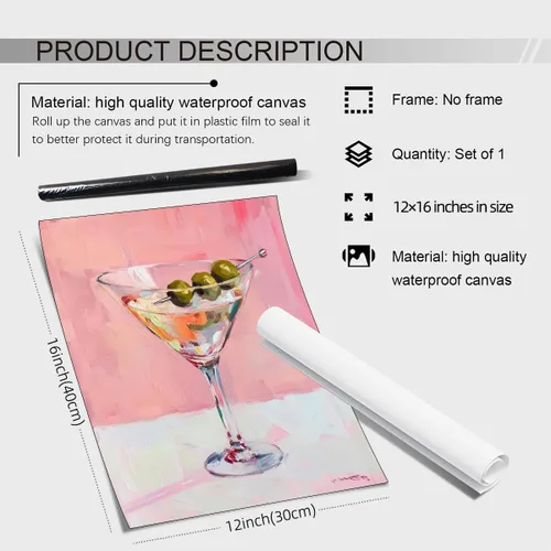 Miniatura 2 de Pósteres vintage de Martini rosa a la moda, cócteles, bebidas alcohólicas, impresiones artísticas de pared para el hogar, apartamento, cocina, bar