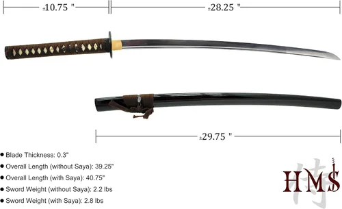 Miniatura 4 de HMS Samurai Katana Sword, Practical, Hand Forged, 1045 Carbon Steel, Heat Tempered/Clay Tempered, Full Tang, Sharp, Scabbard Katana 842