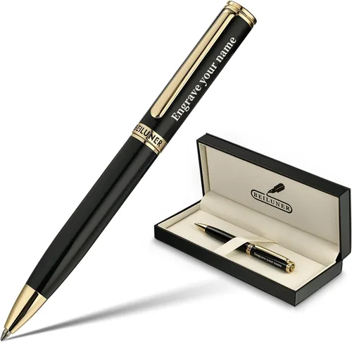 BEILUNER Bolígrafo de Gel Personalizado de Lujo con Acabado de Oro de 24 Quilates, Laca de Piano Negra, Artesanía de Grado de Lujo, el Mejor Juego