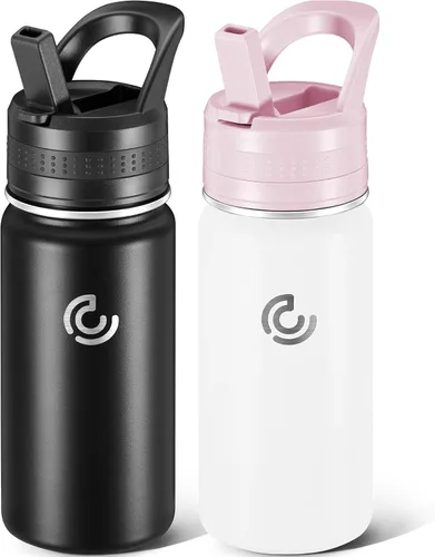 Miniatura 32 de 14 Oz Kids Water Bottle, Stainless Steel Water Bottle with Straws, Leak-Proof, BPA-Free, Insulated Water Bottles for School Boys & Girls Black