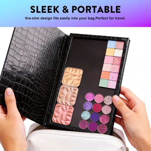 Miniatura 5 de Paleta de maquillaje magnética vacía grande con soporte plegable (capacidad para 60 sartenes estándar) – Estuche organizador profesional de sombra