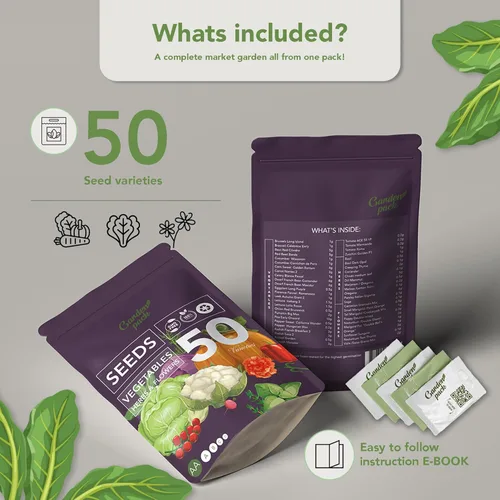 Miniatura 6 de Garden Pack Bolsa de semillas de verduras – 50 variedades de semillas de verduras, hierbas y flores para plantar – 25,000 semillas de reliquia sin