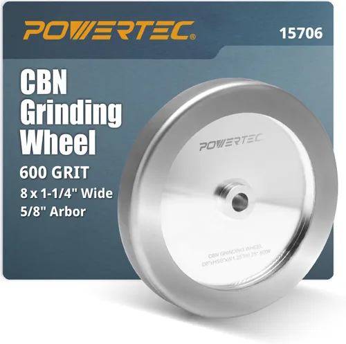 Miniatura 12 de POWERTEC Muela abrasiva CBN de 6 pulgadas grano 320, 1-1/4" de ancho, árbol de 1/2" - Rueda de afilado CBN 4 en 1 con borde de radio de 1/4" y cara
