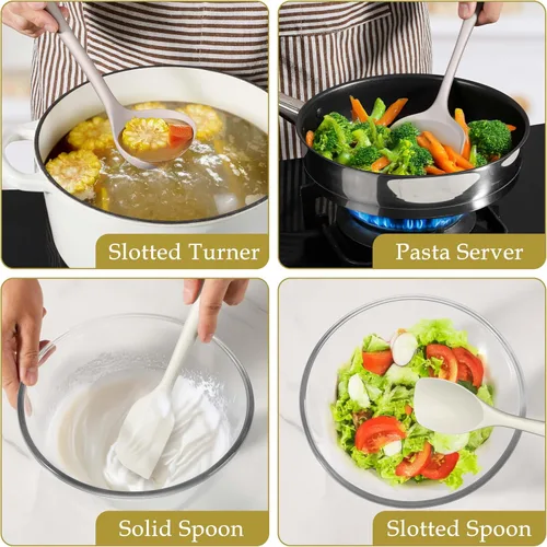 Miniatura 7 de LIANYU Juego de 8 utensilios de cocina, juego de espátulas de silicona para utensilios de cocina antiadherentes, incluye espátula de silicona, Caqui