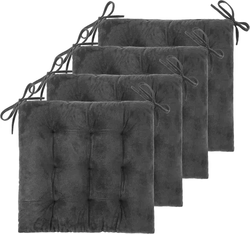 Miniatura 8 de Paquete de 4 cojines para sillas de comedor, oficina, cocina, 19 x 19 pulgadas, cojines para sillas y cojines cómodos con lazos (terciopelo negro)