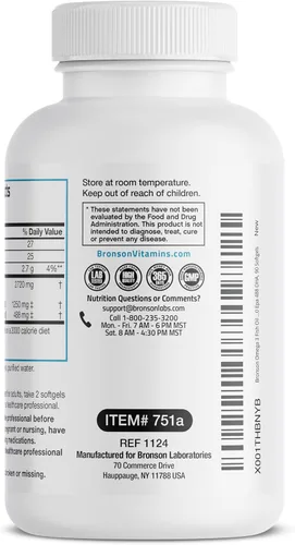Miniatura 5 de Bronson Aceite de pescado Omega 3 de triple fuerza 2720 mg, alto contenido en EPA 1250 mg DHA 488 mg, sin OMG, probado para metales pesados, 90